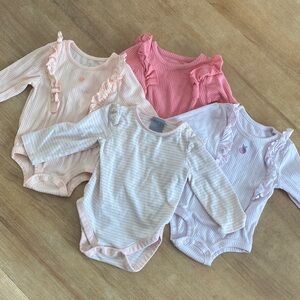 Set of FOUR baby girls pink long sleeved onesies sz 3-6 mos